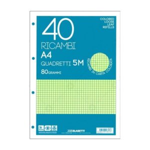 Ricambi Forati A4 Blasetti | 40 Fogli Gialli 80gr | Quadri 5mm
