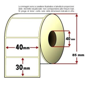 Rotolo Etichette Termiche 40x30mm | 1000 pz | No Ribbon