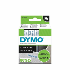 Nastro Dymo D1 Standard 12mm x 7m | Blu su Trasparente | UV-Resistant