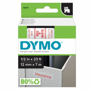 Nastro Dymo D1 Standard 12mm x 7m | Rosso su Trasparente | UV-Resistant