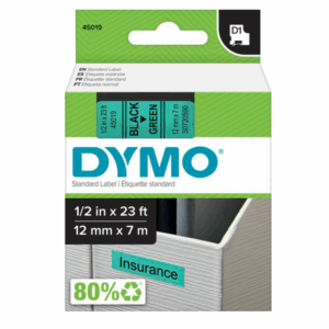 Nastro Dymo D1 Standard 12mm x 7m | Nero su Verde | UV-Resistant