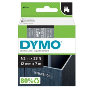 Nastro Dymo D1 Standard 12mm x 7m | Bianco su Trasparente | UV-Resistant