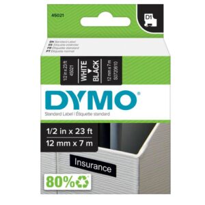 Nastro Dymo D1 Standard 12mm x 7m | Bianco su Nero | UV-Resistant