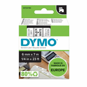 Nastro Dymo D1 Standard 6mm x 7m | Nero su Bianco | UV-Resistant