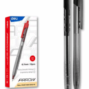 Penna a sfera a scatto Nero punta a spillo 0.7mm Arrow DELI conf. da 12