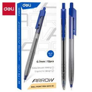 Penna a sfera a scatto Blu punta a spillo 0.7mm Arrow DELI conf. da 12