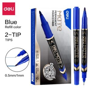 Marker Permanente Deli Blu Doppia Punta 0.5mm/1mm | Per CD, Vetro, Legno